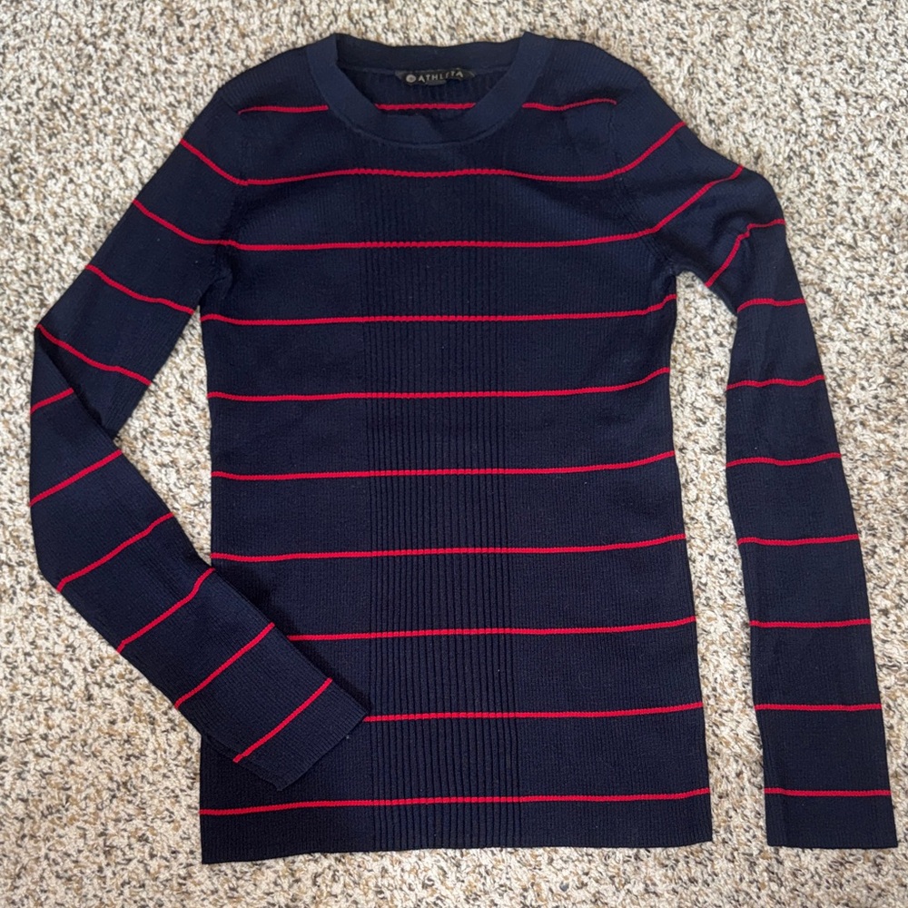 Athleta Navy Sweater with Red Stripes Women’s Small GUC Super Stretchy
